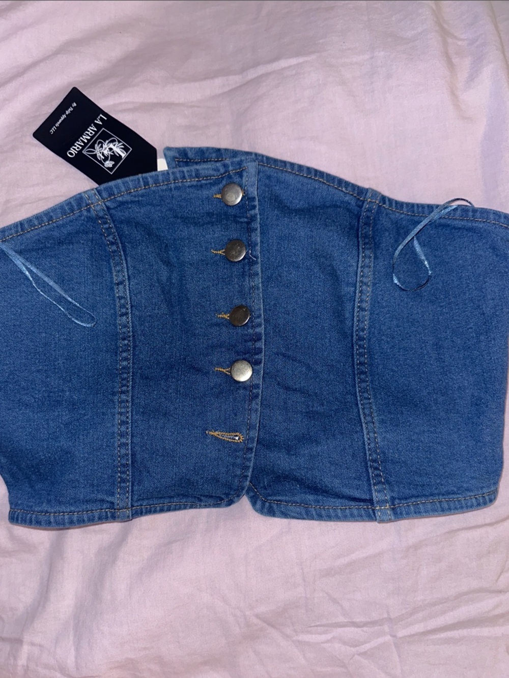La ARMARIO Denim Strapless Corset Top - Medium Blue